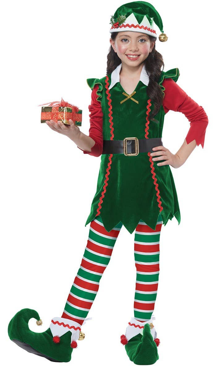 Image of Festive Elf Girl's Christmas Fancy Dress Costume - Main Photo