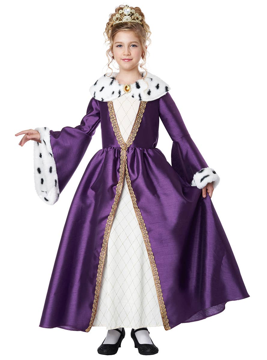 Purple Medieval Queen for a Day Toddler Costume for Girls - Front Image