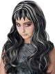 Gothic Girl's Long Wavy Black and Grey Streaks Halloween Costume Accessory Wig