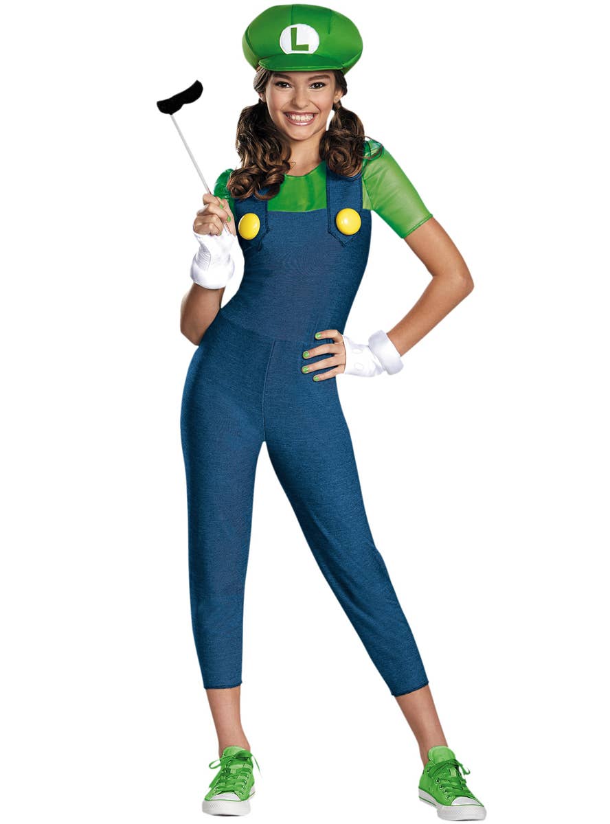 Teen Girls Luigi Costume - Main Image