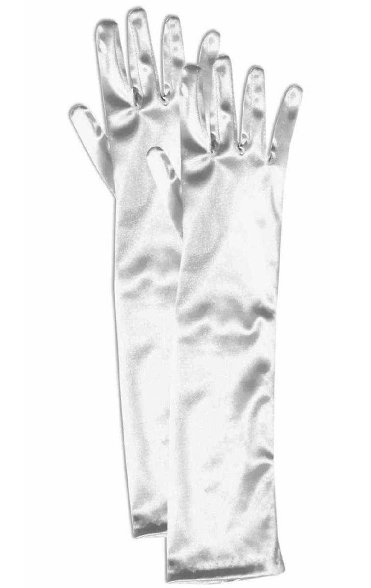 Kids White Satin Elbow Length Opera Costume Gloves Accessory Main Image