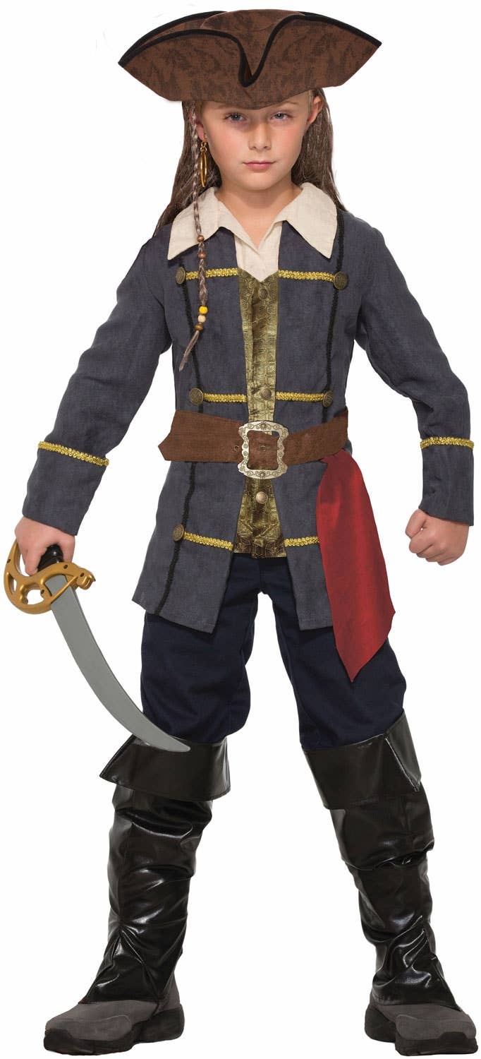 Boy's Blue Jacket Pirate Captain Buccaneer Costume 