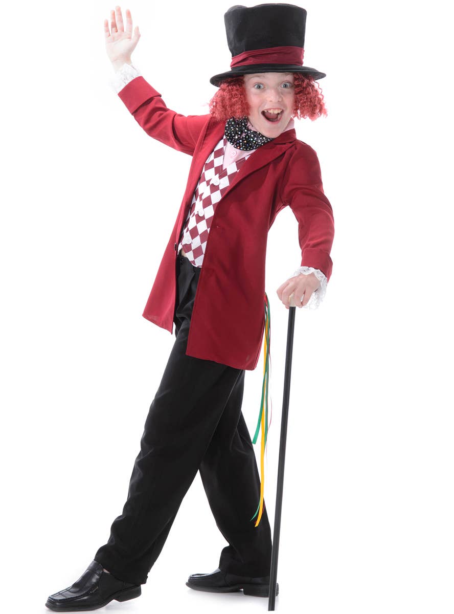 Deep Red Victorian Dandy Boy's Willy Wonka Costume - Main Image