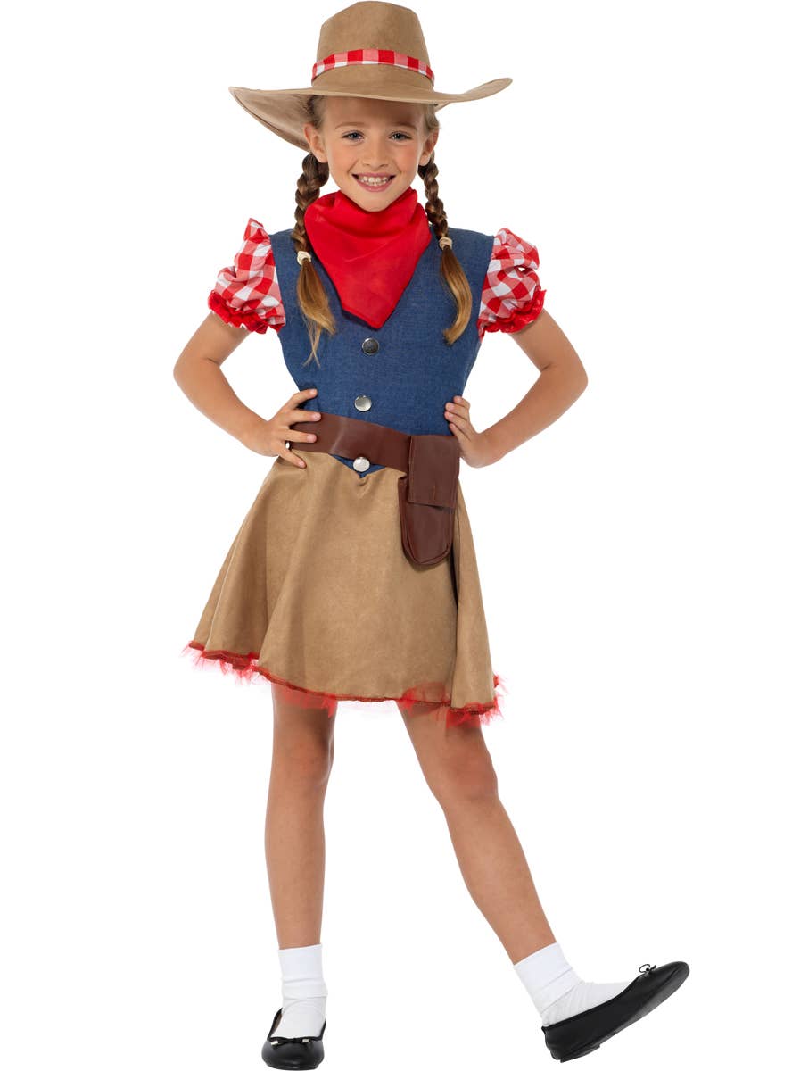 Short Sleeve Rodeo Cowgirl Costume for Girls - Main Image