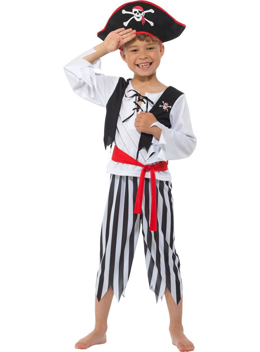 Boy's Classic Black and White Striped Pirate Costume - Main Image