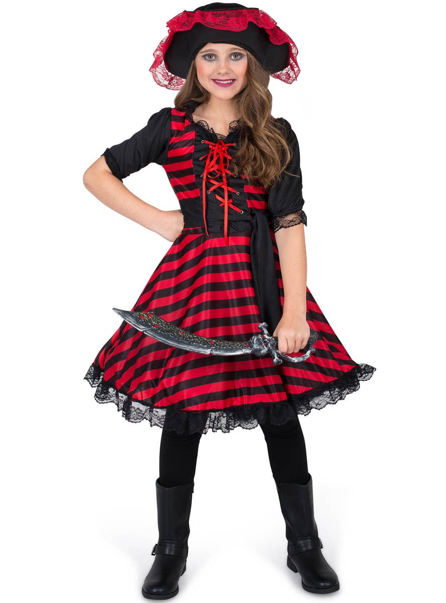 Red and Black Pirate Costume for Girls - Main Image