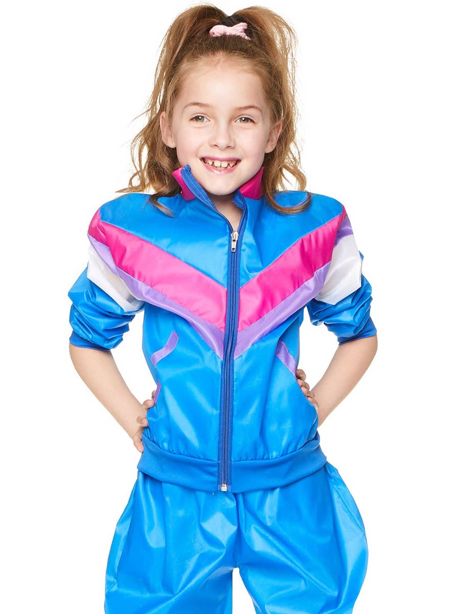 Blue 80's Shell Suit Costume for Girls - Close Image