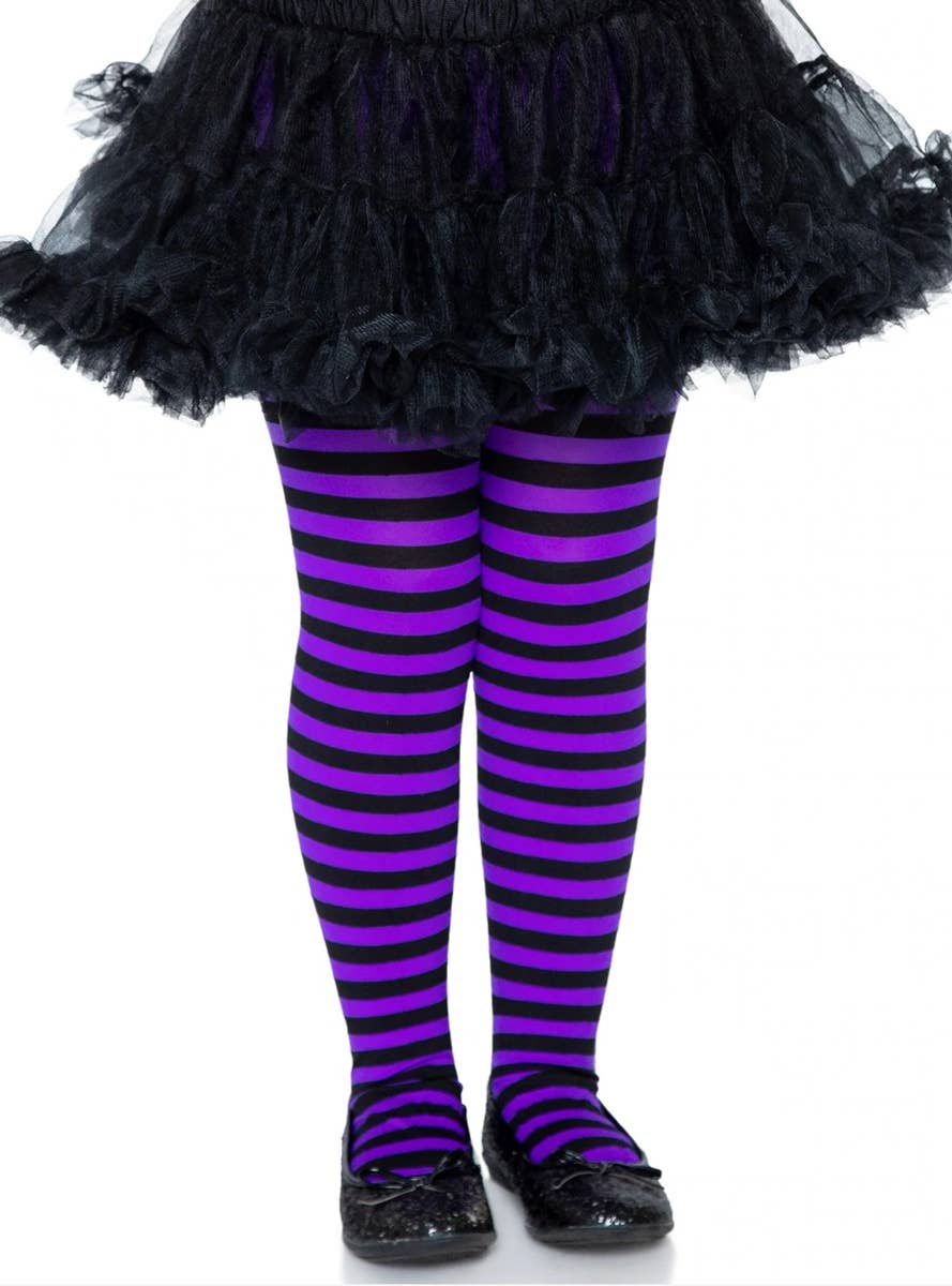Girl's Purple And Black Striped Costume Accessory Stockings Tights Main image