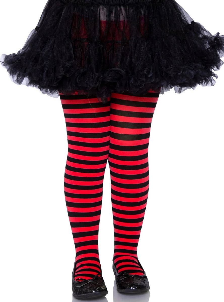 Girl's Red and Black Striped Costume Accessory Stockings Tights Main Image
