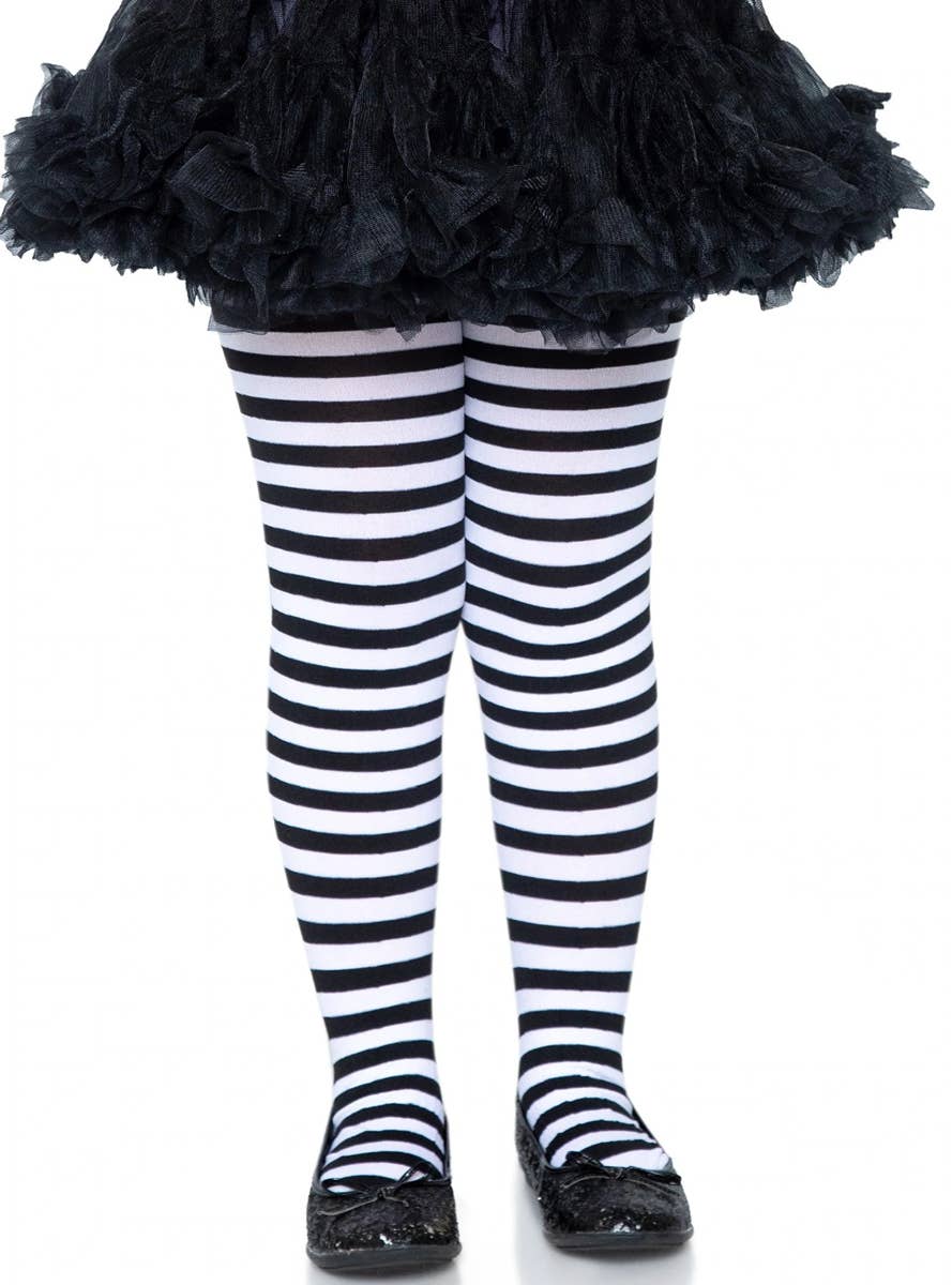 Girls Striped Costume Tights Black and White Stockings