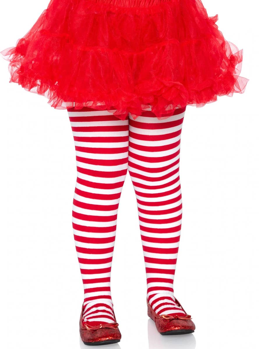 Striped Red and White Girls Opaque Full Length Stockings - Main Image