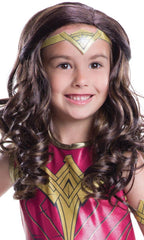 Girl's DC Comics Justice League Wonder Woman Brown Curly Long Costume Wig Main Image