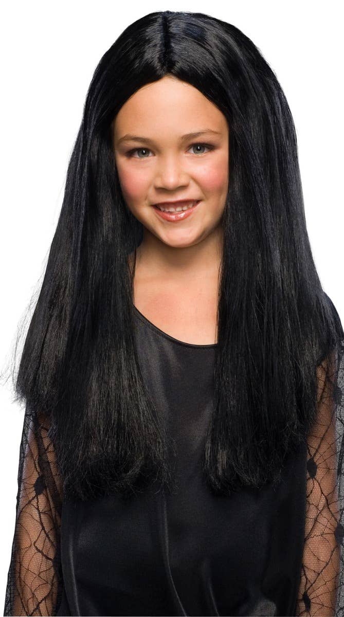 Wigs for Kids The Addams Family Girls Long black Straight Halloween Morticia Addams Costume Wig Accessory-  Main Image
