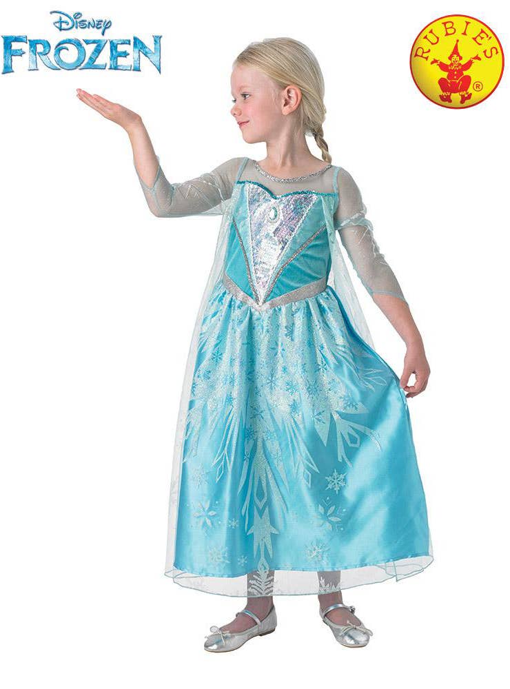 Licensed Snow Queen Elsa Girls Deluxe Fancy Dress Costume Main Image