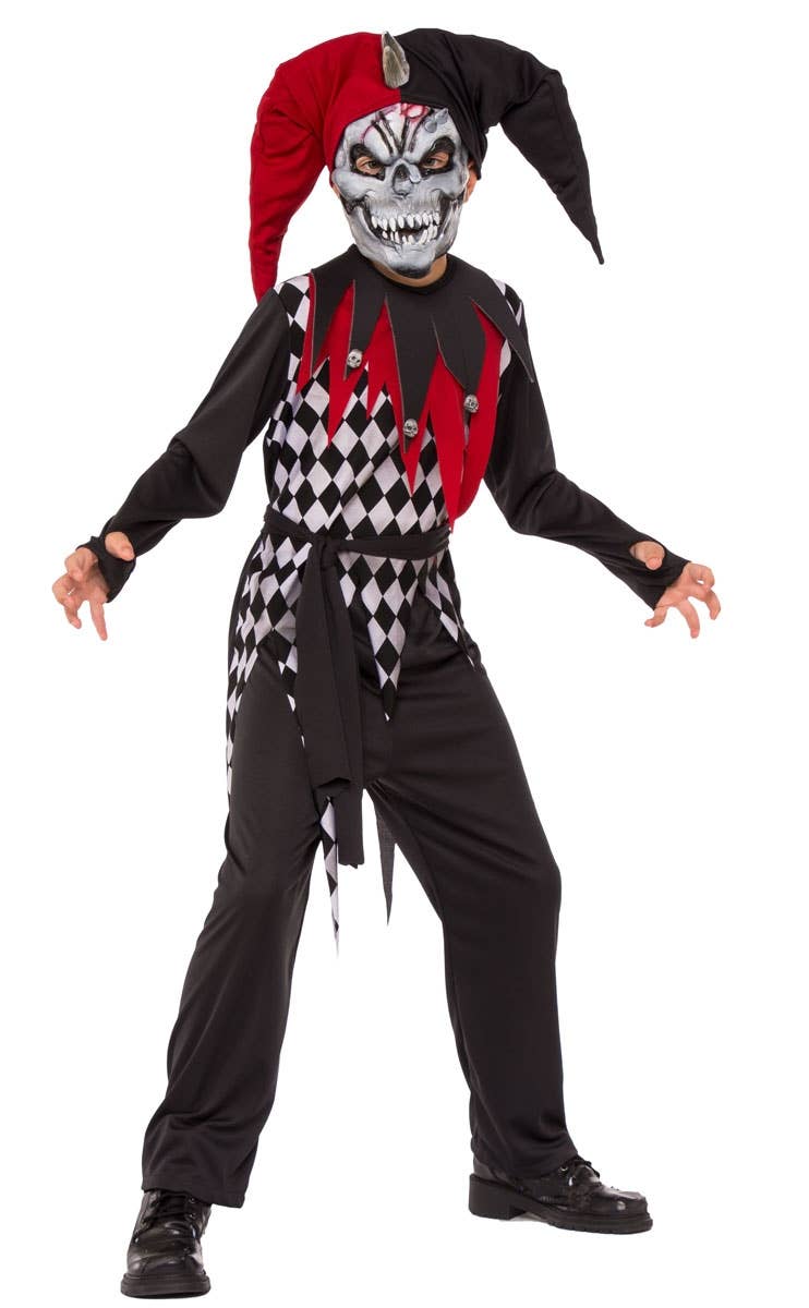 Boys Scary Evil Jester Clown Halloween Costume Main Image