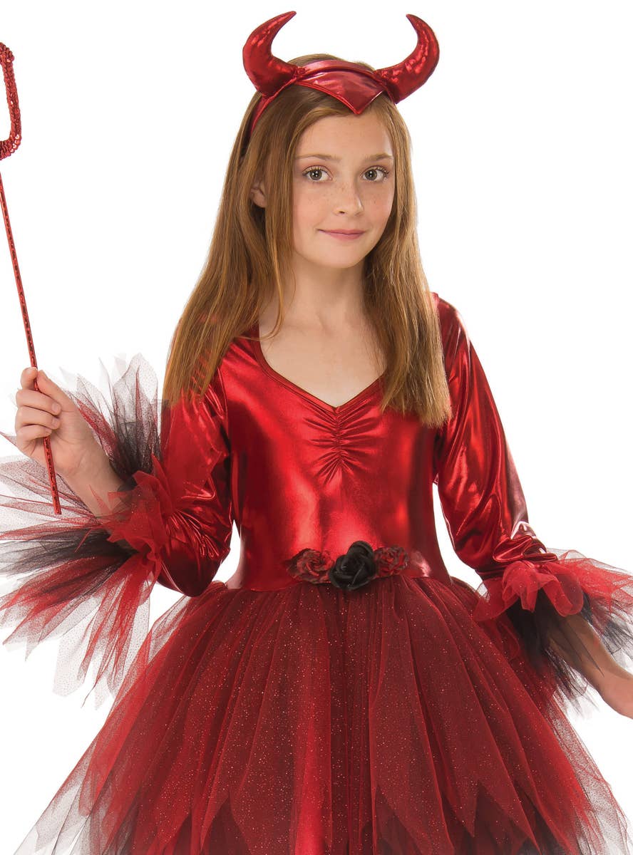 Classic Red Devil Girls Halloween Costume - Close Image