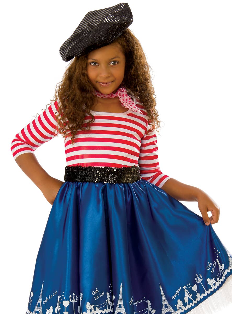 French Girl's Red, White and Blue Petite Mademoiselle Dress Up Costume - Alternative Image