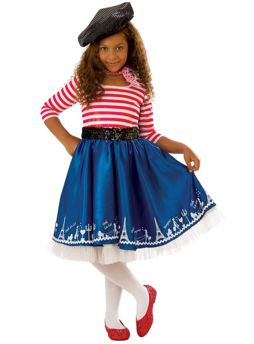 French Girl's Red, White and Blue Petite Mademoiselle Dress Up Costume - Main Image