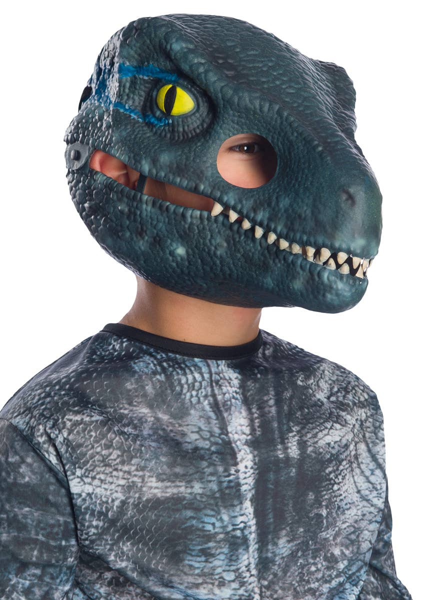 Blue Raptor Mask Kids Velociraptor Costume Mask | Blue Dinosaur Mask with Moveable Jaw