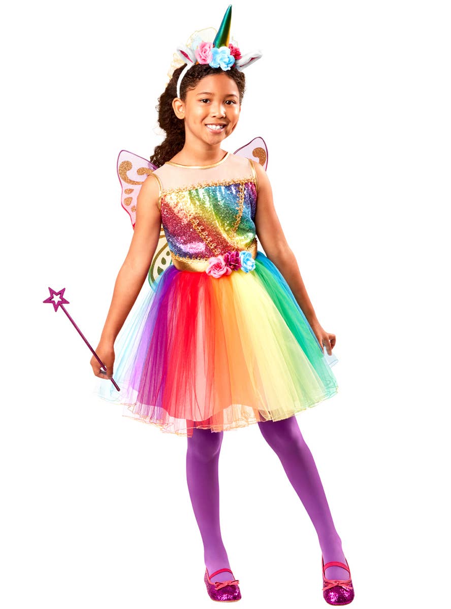 Deluxe Sparkly Rainbow Unicorn Girls Costume