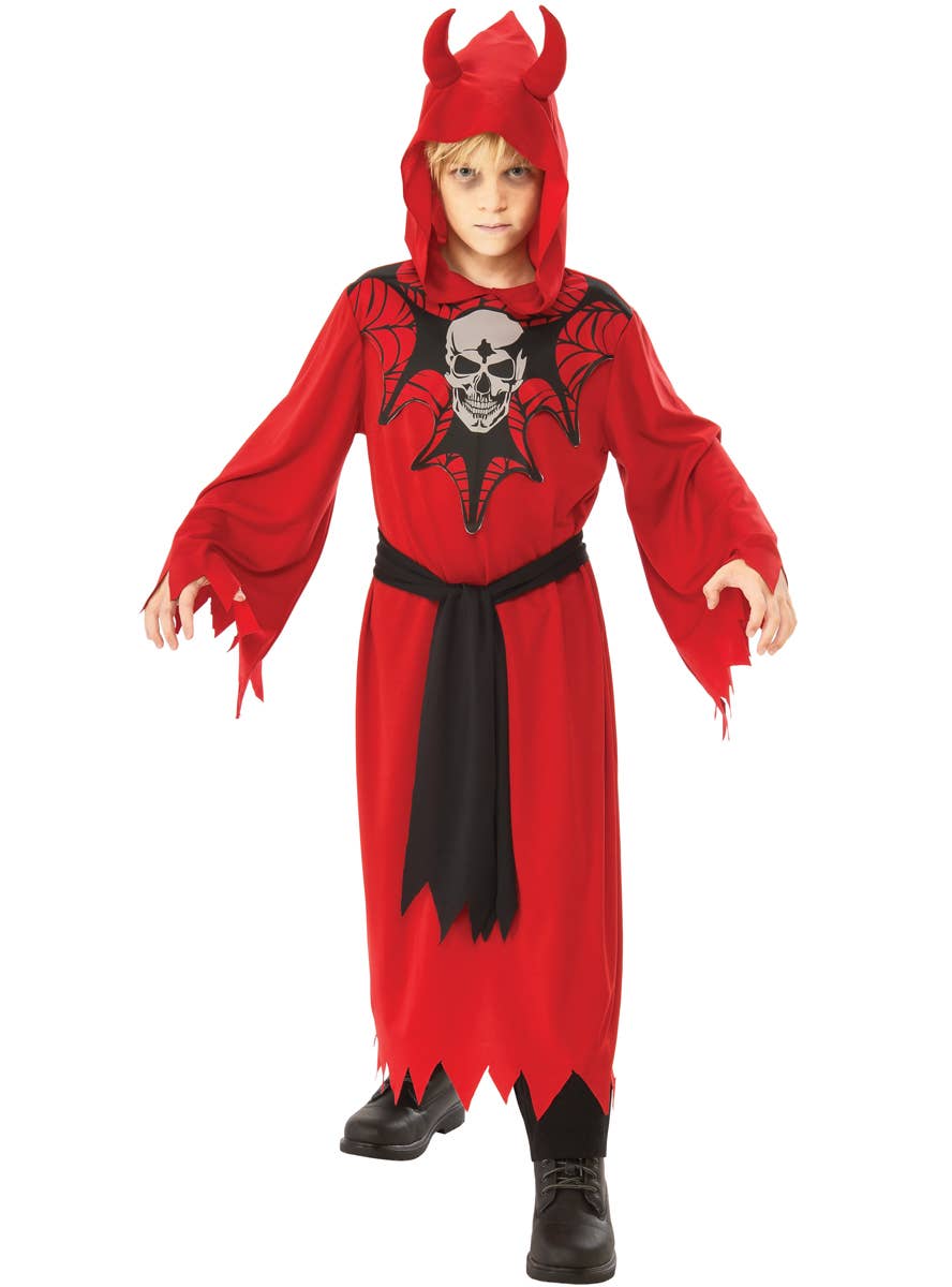 Boys Skeleton Red Devil Halloween Fancy Dress Costume Main Image