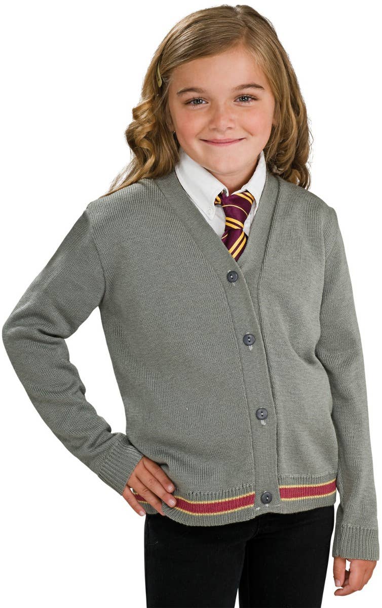 Girl's Grey Knitted Harry Potter Hermione Granger Cpstume Sweater Jumper With Buttons Fancy Dress Costume Main Image