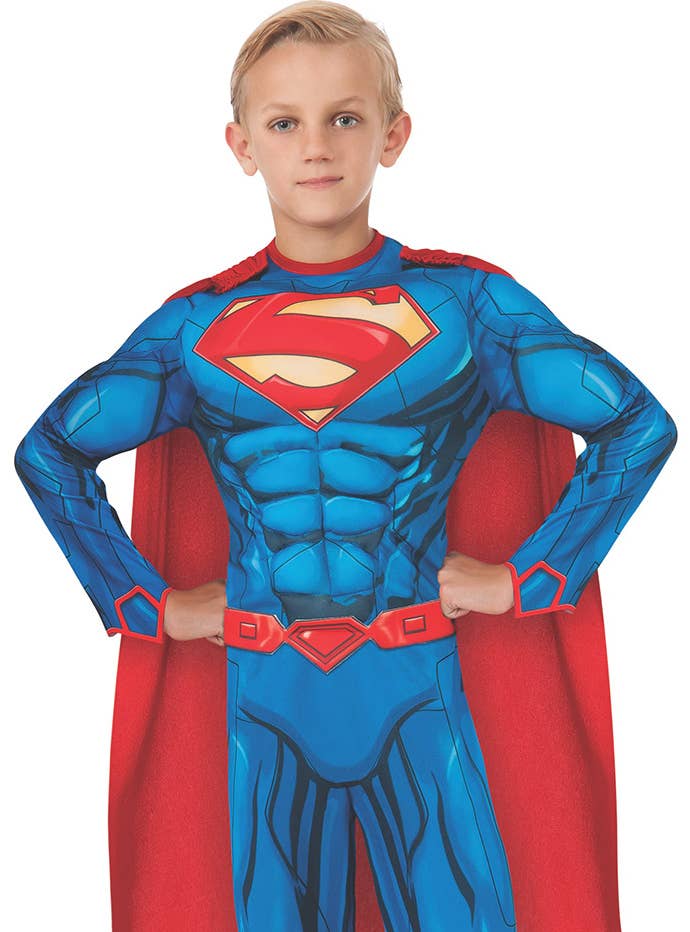 Boys Digital Print Muscle Chest Superman DC Comics Superhero Fancy Dress Costume - Close Image