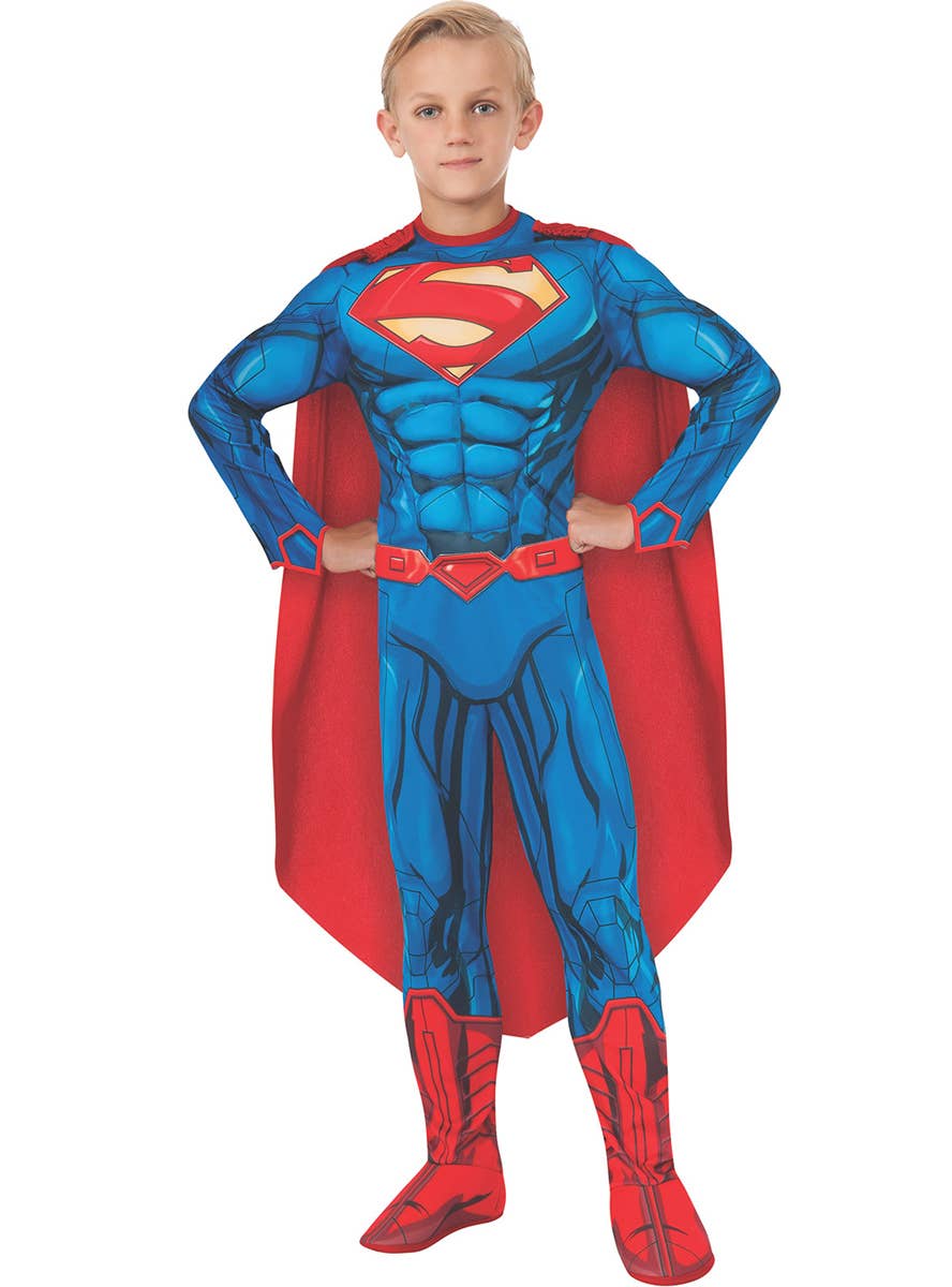 Boys Digital Print Muscle Chest Superman DC Comics Superhero Fancy Dress Costume - Main Image