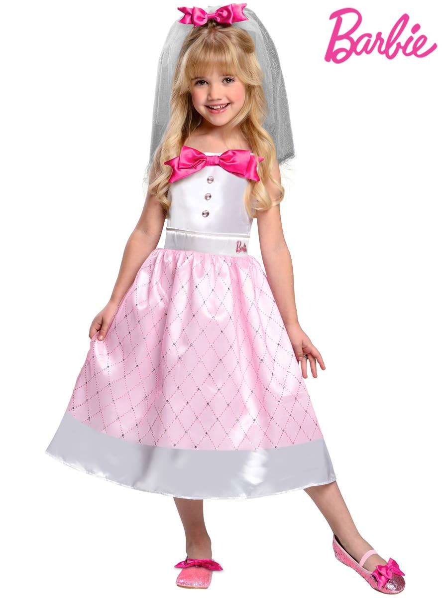 Barbie Bride Costume | Girls Pink Bride Barbie Doll Dress Up Costume Barbie Bride Costume | Girls Pink Bride Barbie Doll Dress Up Costume