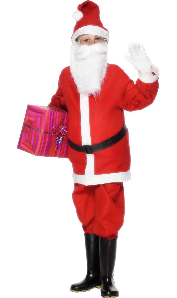 Festive Red and White Santa Claus Boy's Christmas Costume - Main Image