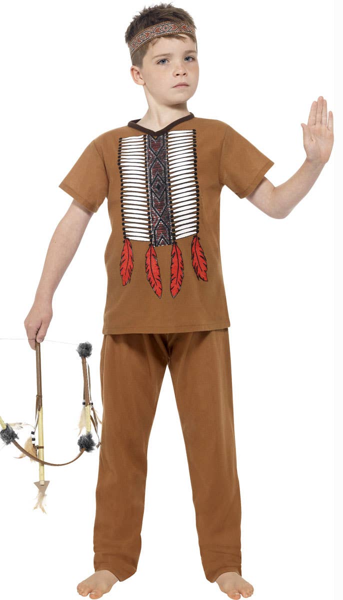 Boys Native American Indian Warrior Fancy Dress Costume - Front Image