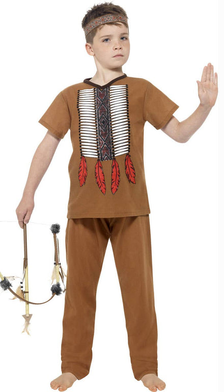 Boys Native American Indian Warrior Fancy Dress Costume - Front Image