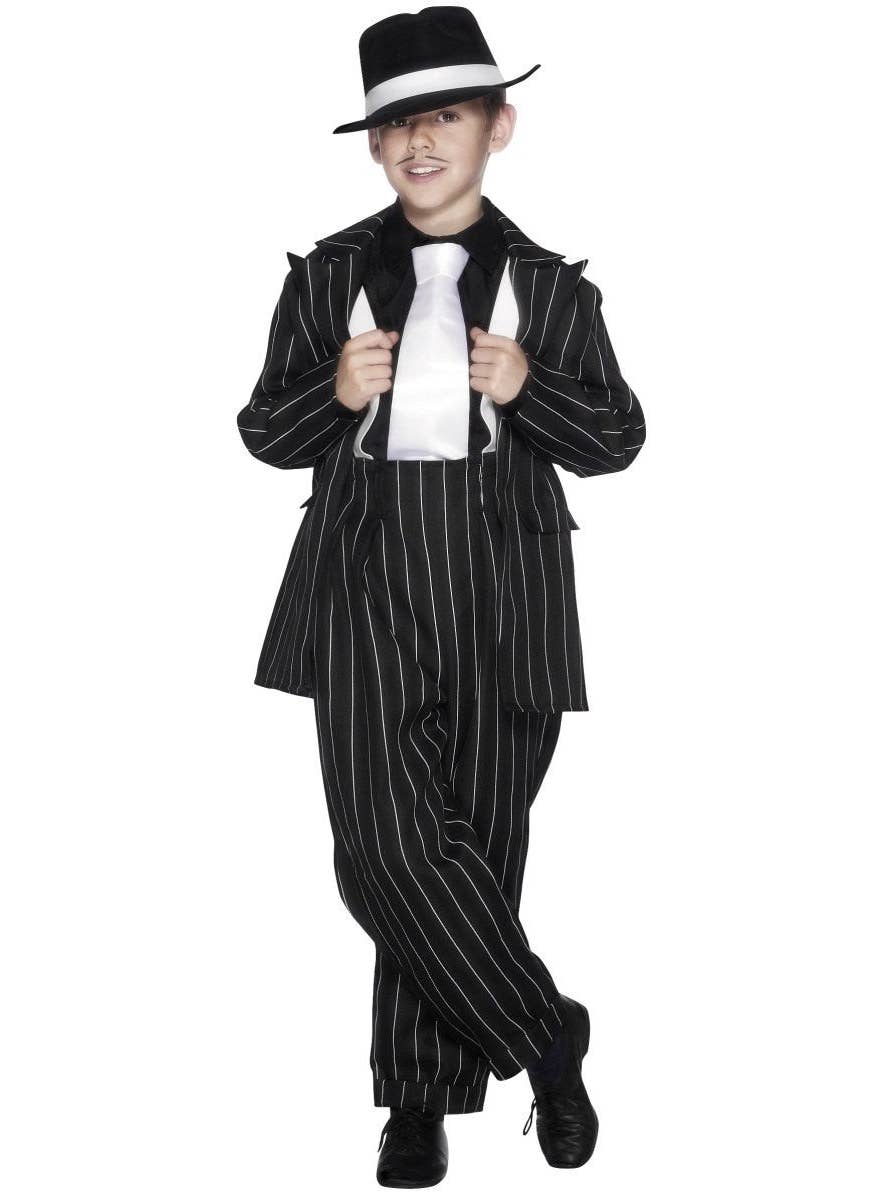 Boy's Black Gangster Mob Boss Suit Book Week Costume Front