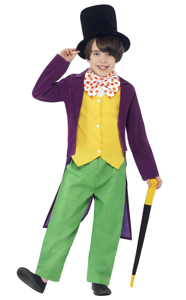 Boys Willy Wonka Fancy Dress Costume Front View