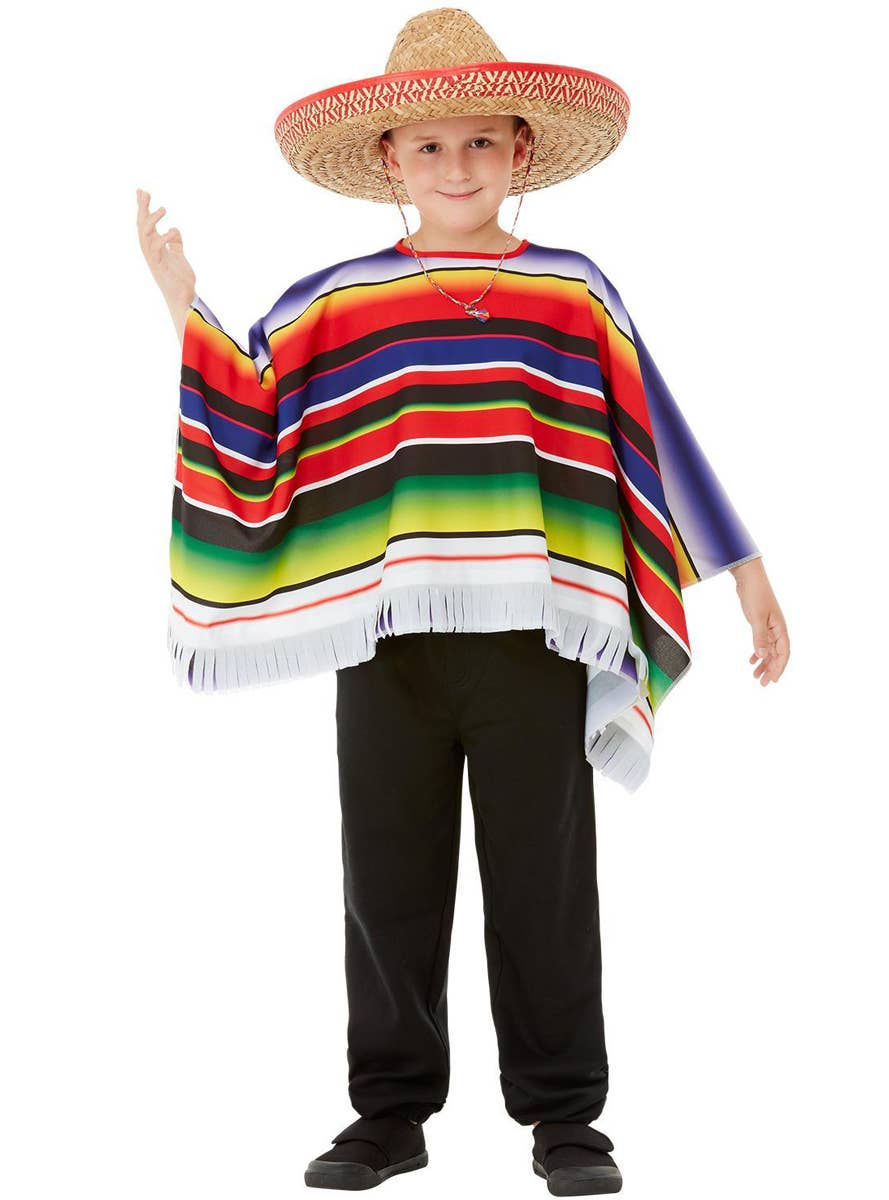 Boy's Mexican Colourful Poncho International Fancy Dress Front View