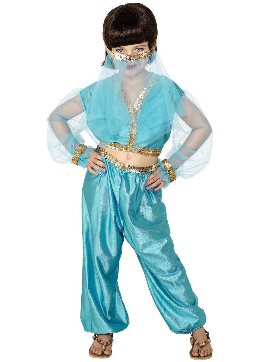 Girl's Blue Princess Jasmine Arabian Costume - Front View