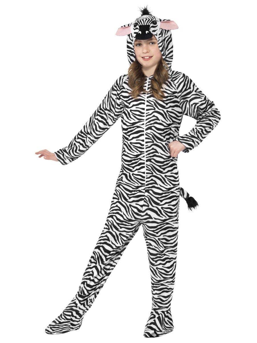 Black and White Stripy Zebra Animal Costume Jumpsuit for Kids - Front Image