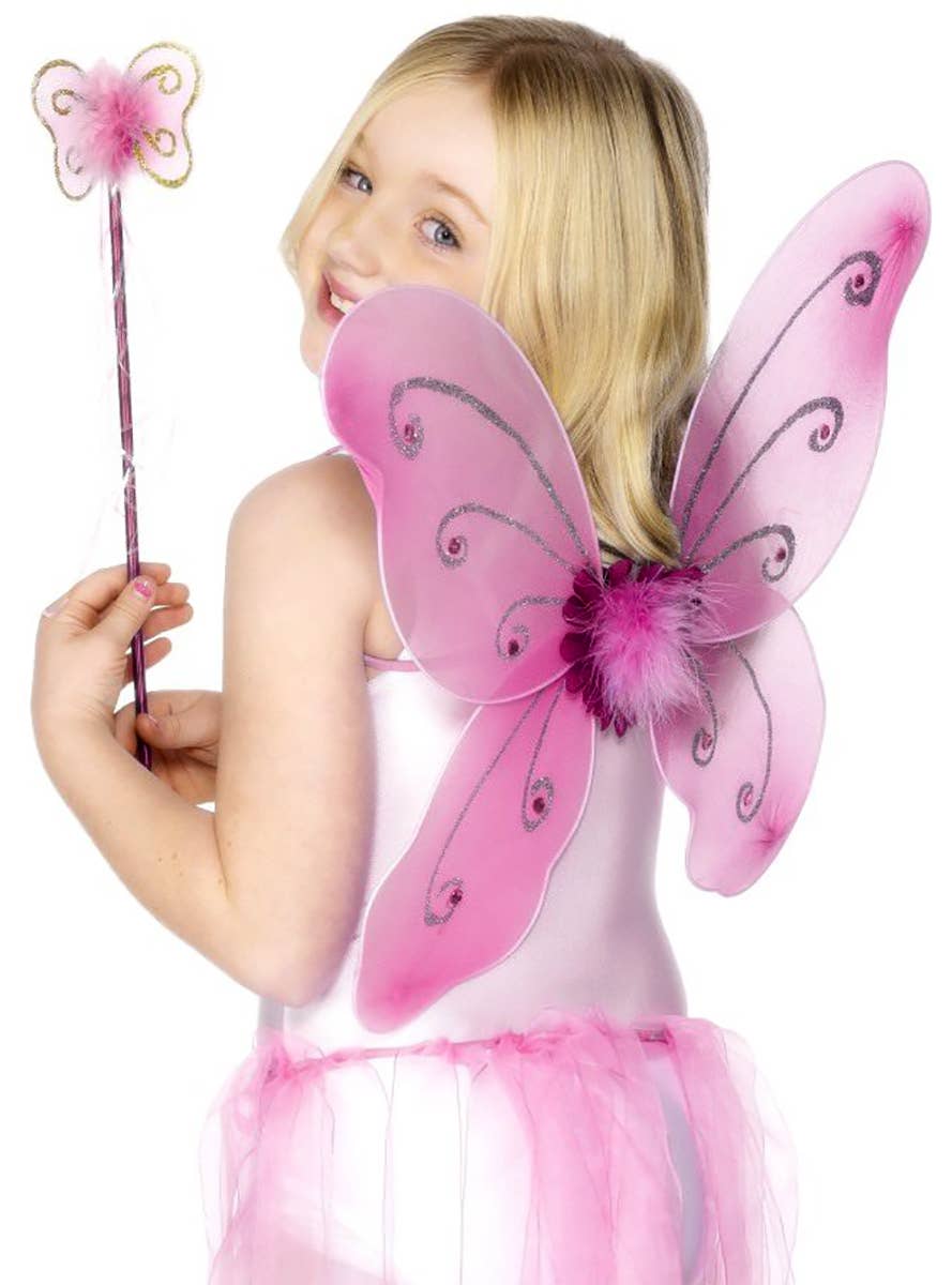 Girls Pink Butterfly Wings and Wand Costume Accessory Set Main Image