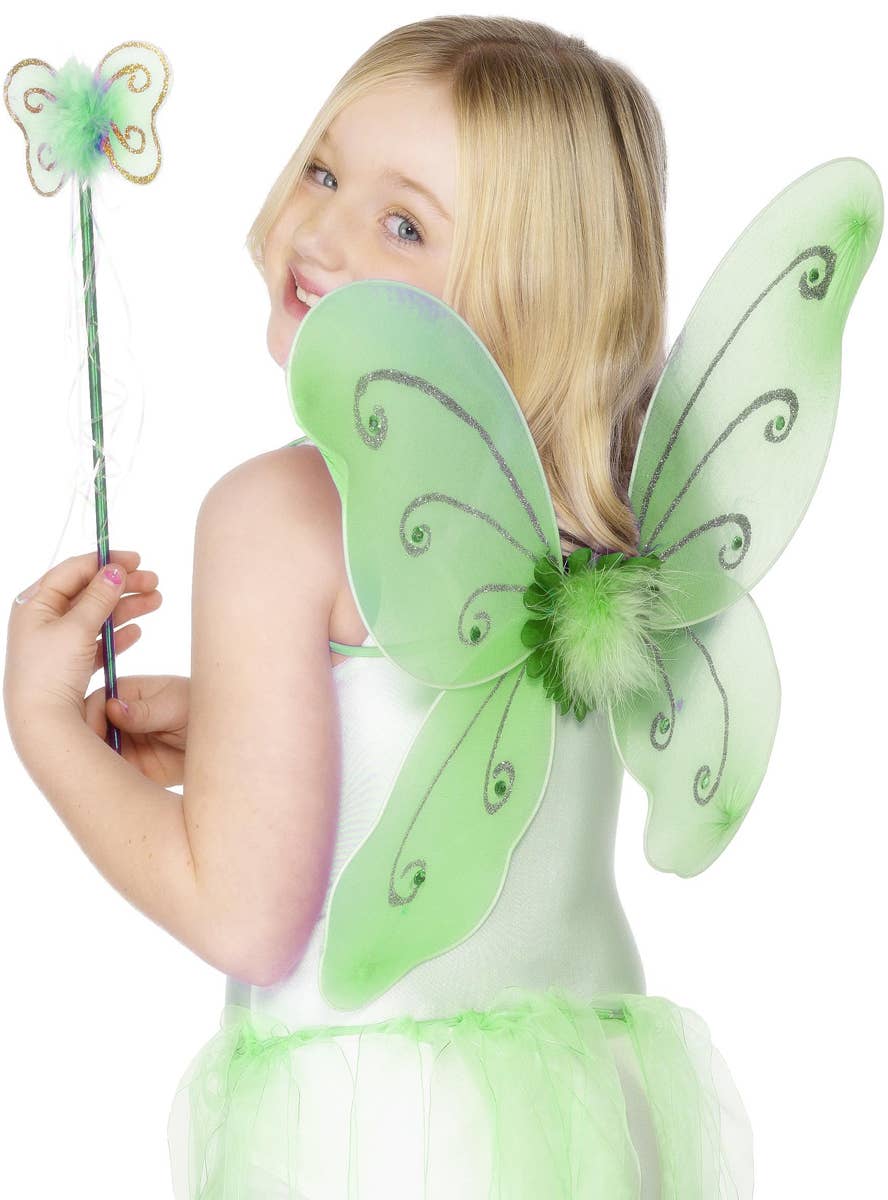 Girls Green Butterfly Wings and Wand Costume Accessory Set Main Image
