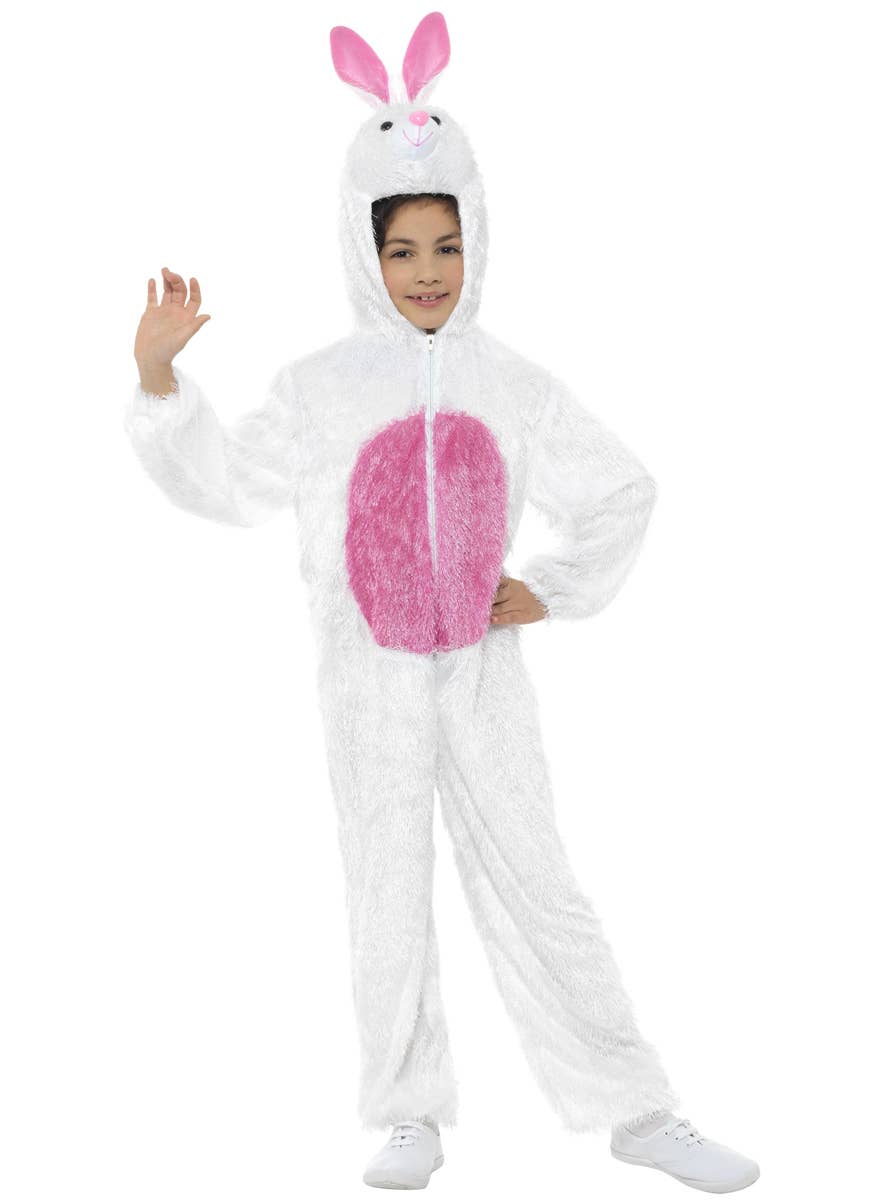 Kid's White Bunny Rabbit Animal Onesie Costume Main View