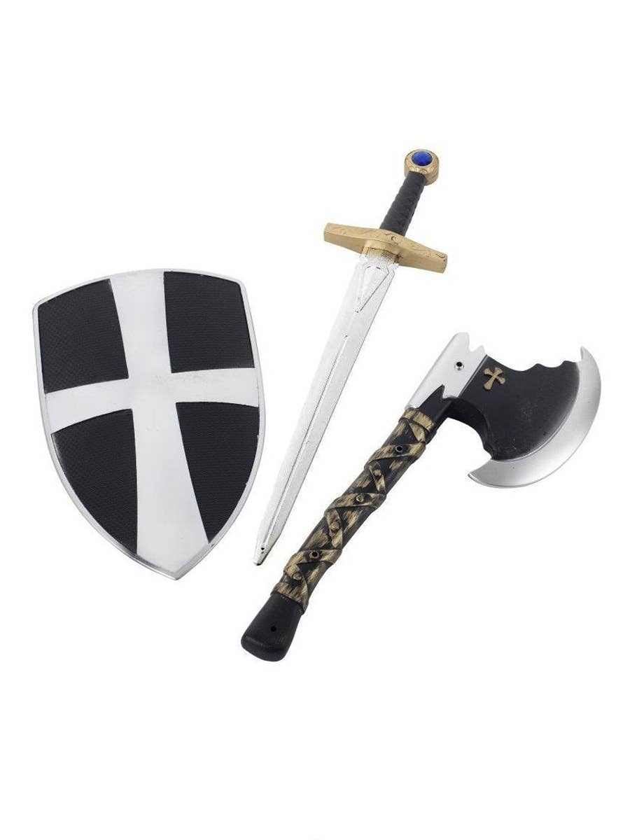 Crusader Knight Axe and Shield Costume Weapon Set for Kids - Main Image