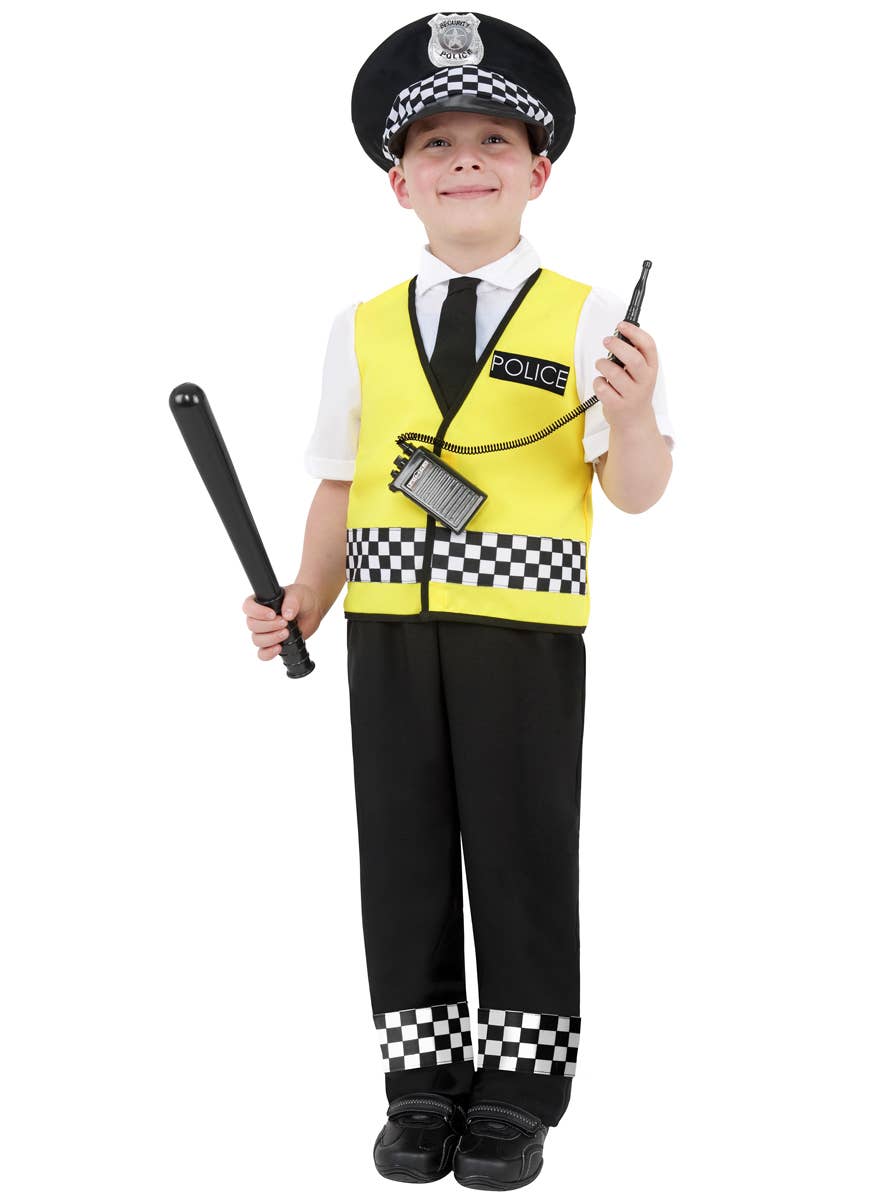 Boy's Police Officer Book Week Costume with Yellow Vest Front View