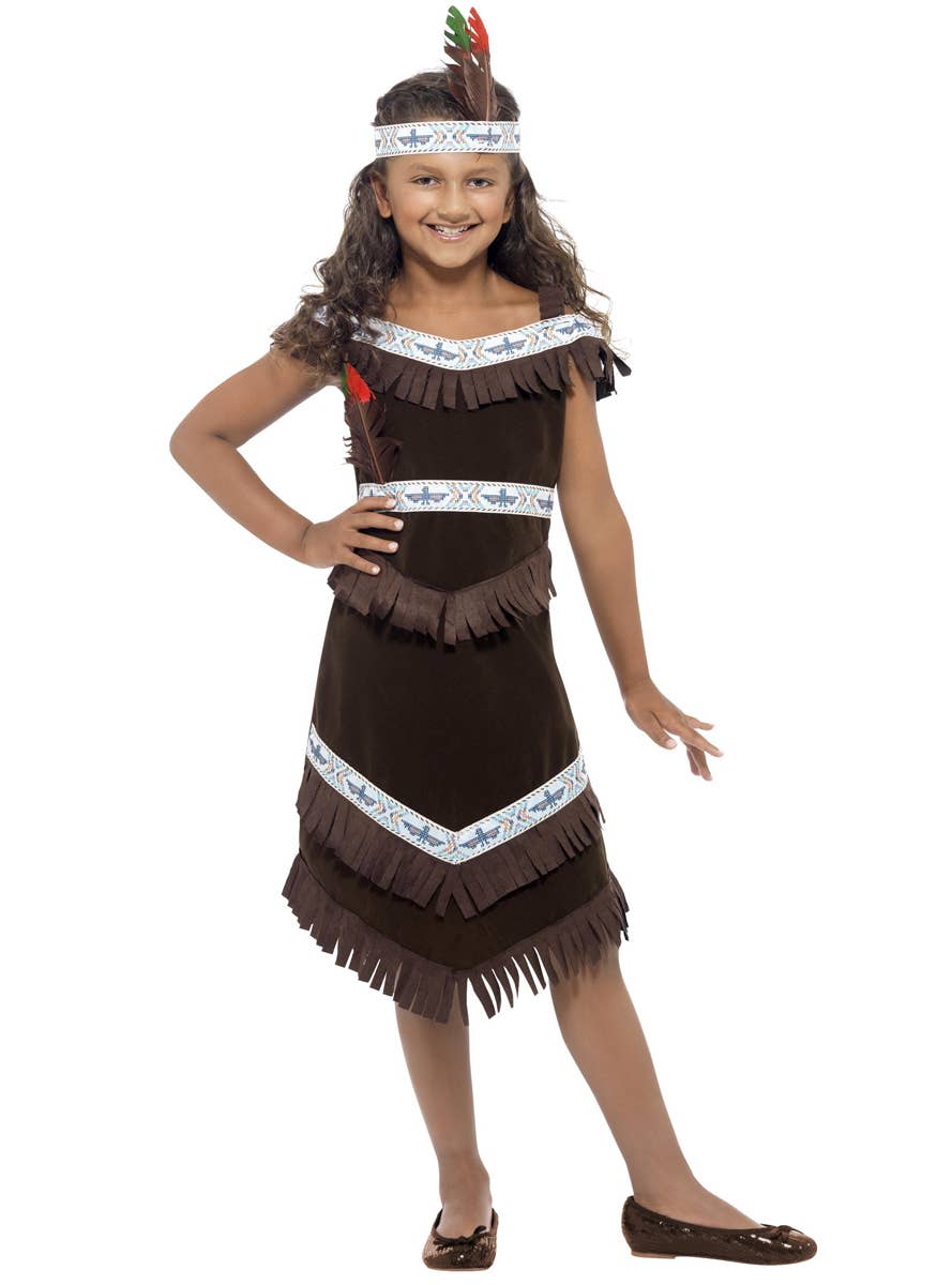 Dark Brown Girl's Native American Indian Costume Front View