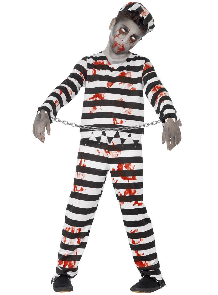 Boys Undead Convict Zombie Halloween Fancy Dress Costume Front Image
