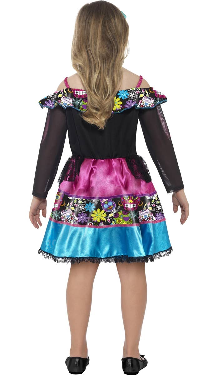 Girls Sugar Skull Day of the Dead Costume Back Image
