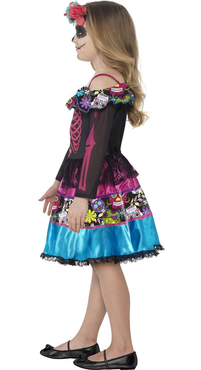 Girls Sugar Skull Day of the Dead Costume Side Image