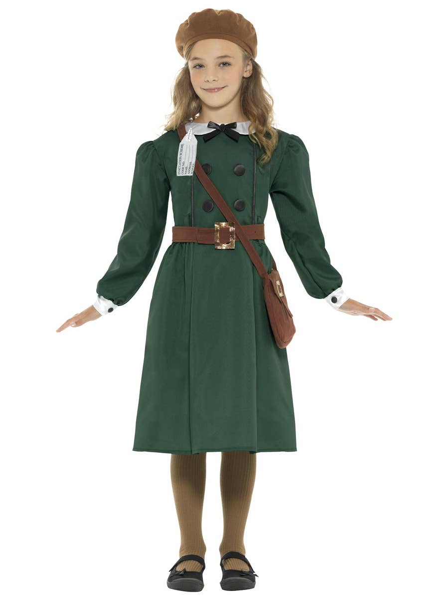 1940's WW2 Evacuee Girls Fancy Dress Costume Front View