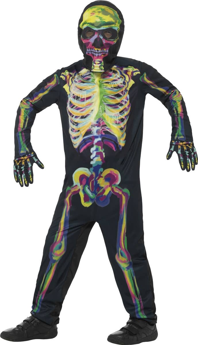 Rainbow Skeleton Boys Costume that Glows in the Dark Front