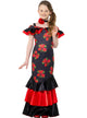 Girls Red and Black Spanish Flamenco Dress Up Costume - Front Image