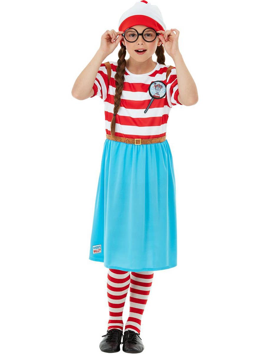 Girls Deluxe Wheres Wally Dress Up Costume - Front Image